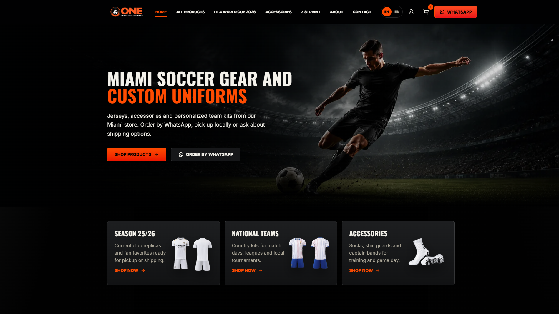Miami Sports Soccer ecommerce website preview