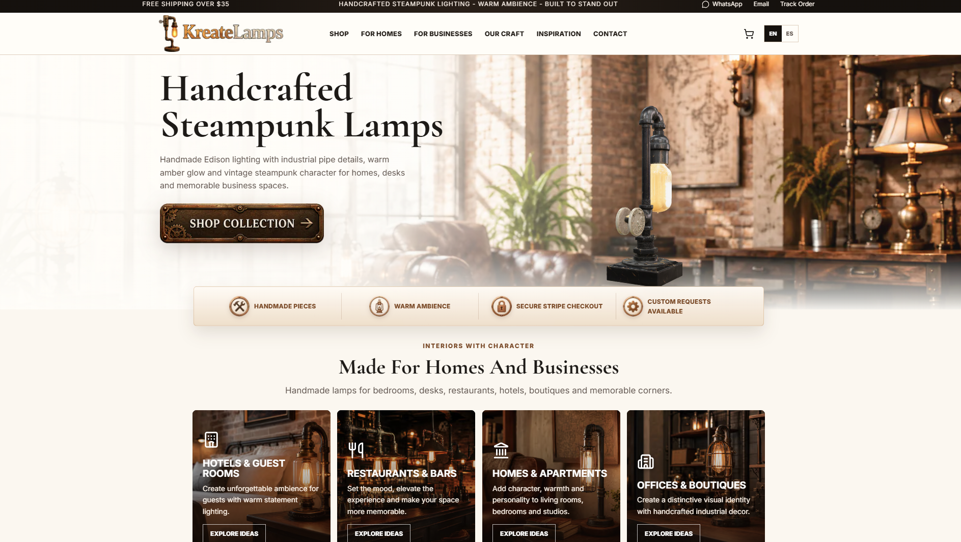 Kreate Lamps ecommerce website preview