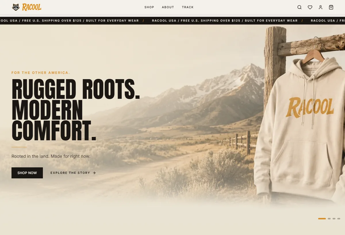 Racool USA western lifestyle ecommerce website preview